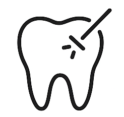 Tooth icon with laser beam representing laser dental treatment or therapy