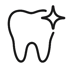 Tooth icon with sparkle symbolizing teeth whitening or cosmetic dentistry