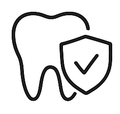 Tooth icon with shield and checkmark representing dental protection or preventive care
