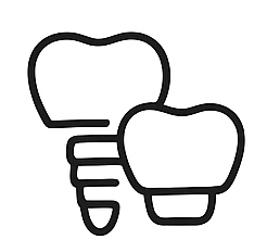 Dental implant icon representing tooth replacement with artificial roots and crowns